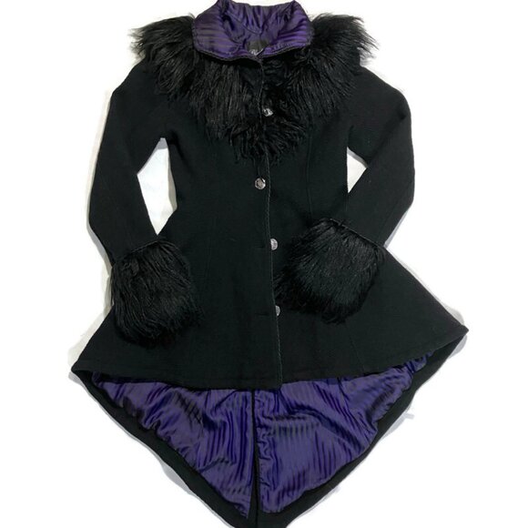 Vtg Y2K Lip Service Wicked Winter Faux Fur Goth Victorian Steampunk Tail Coat - Picture 3 of 9